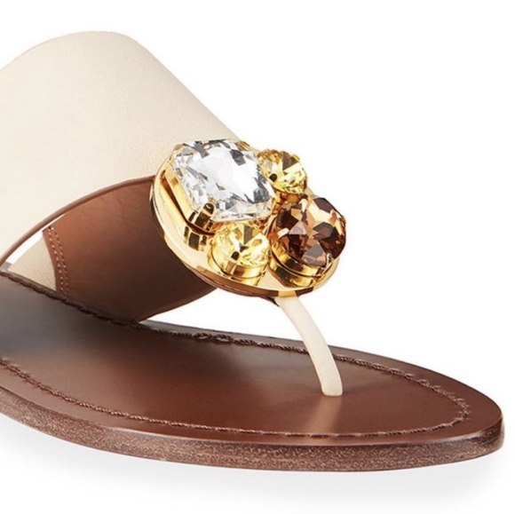 Tory Burch Sandals Patos Disk Embellished Dulce De Leche Womens 6 - Picture 2 of 10